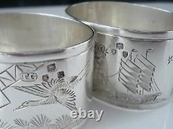 Pair Aesthetic Sterling Silver Napkin Rings, London 1896, Thomas Goodfellow