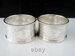Pair Antique CRESTED Sterling Silver Napkin Rings, Roberts & Belk 1880