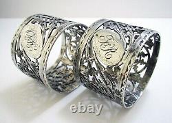 Pair Antique English Victorian style Sterling Silver Pierced Napkin Rings, Cased
