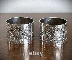 Pair Antique French 950 Sterling Silver Napkin Rings, Henri Lapeyre