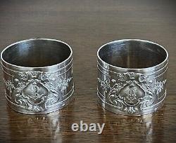 Pair Antique French 950 Sterling Silver Napkin Rings, Henri Lapeyre