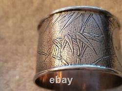 Pair Asian sterling silver NAPKIN RINGS with Bamboo & Dragon engraved to Mom & Dad