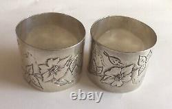 Pair Magnificent Wild Rose sterling Silver Napkin Rings Serviette Holders
