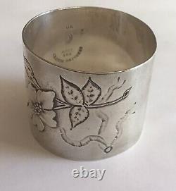 Pair Magnificent Wild Rose sterling Silver Napkin Rings Serviette Holders