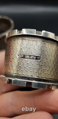 Pair Of 1959 English Sterling Silver Castle Edge Design Napkin Rings. John Rose