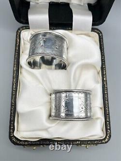 Pair Of Edwardian Sterling Silver Christmas Napkin Rings, Sheffield, 1909