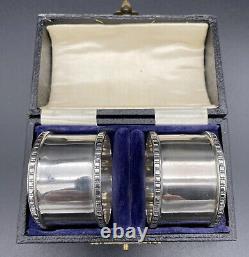 Pair Of English Sterling Silver Napkin Rings Original Box Adie Brothers 1928