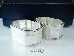 Pair Sterling Silver Napkin Rings, ART DECO Quality Cased, Mappin & Webb 1939