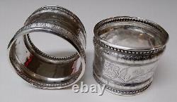 Pair Wood & Hughes Sterling Silver Napkin Rings Dated 1893, Monogram MG