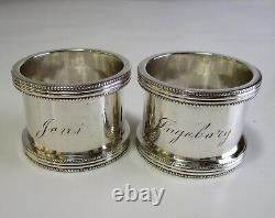 Pair napkin rings sterling silver, Jens Ingelborg man & wife monograms antique