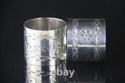 Pair of Antique American Victorian Sterling Silver Napkin Rings with Mono 2.35 ozt