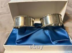 Pair of Lunt Sterling Silver Napkin Rings H initial engraving with original box