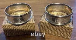 Pair of Vintage English Sterling Silver Napkin Rings C initial, d. 1964, boxed