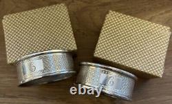 Pair of Vintage English Sterling Silver Napkin Rings C initial, d. 1964, boxed