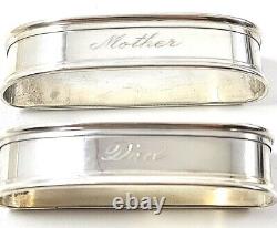 Pair of matched Vintage Sterling Silver Napkin Rings Dad and Mother engraved
