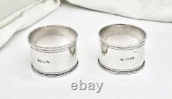 Pr. 1903 Charles Edwards Sterling Silver Napkin Rings, Orig Fitted Retailers Case