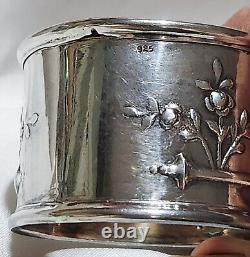 Pr Antique 19C Repousse Heraldic Decorated Sterling Silver 925 Napkin Rings 37+g