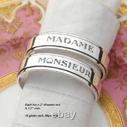 Rare Antique French Sterling Silver Napkin Ring PAIR, Madame & Monsieur