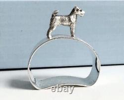 Rare Antique Sterling Silver Napkin Rings With Dog