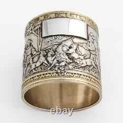 Rare Fontainebleau Napkin Ring Hunting Scene Gorham Sterling Silver 1882