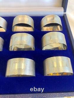 Rare Set Of 12 Harman Brothers 1972 Engine Turned Silver Napkin Rings No Initial