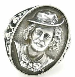Rare WOOD & HUGHES Sterling 3D Medallion NAPKIN RING Male