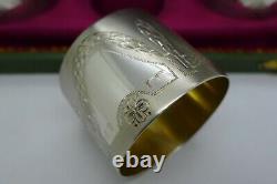 Russian 916 Solid Silver Antique Floral Heavy Napin Rings Box Rare Set Of 6