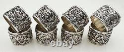 SET 8 NAPKIN RINGS SIAM STERLING SILVER Embossed Decoration Early 20th Century