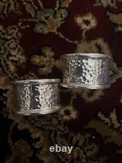 SET OF 2 STERLING SILVER Hammered Finish Napkin Rings, 80 Grams