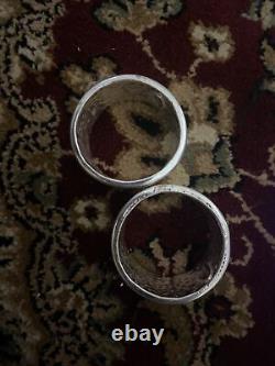 SET OF 2 STERLING SILVER Hammered Finish Napkin Rings, 80 Grams
