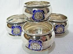 SET OF FOUR ENAMEL SOLID STERLING SILVER NAPKIN RINGS A. J. Bailey Clacton-on-Sea