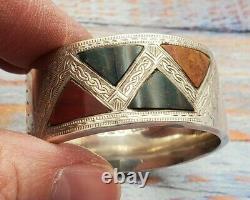 Scottish Sterling Silver Napkin ring with stones, Brite cut