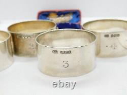 Set Of 1,2,3,4 Numbered Sterling Silver Napkin Rings Antique 1921 Sheffield Deco
