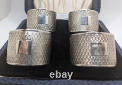 Set of 4 Cased Antique English Sterling Silver Napkin Rings E initial, d. 1936