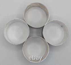 Set of 4 Cased Antique English Sterling Silver Napkin Rings E initial, d. 1936