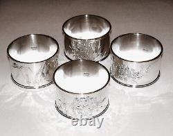 Set of 4 Japanese Sterling Silver Napkin Rings 950 Brite Cut