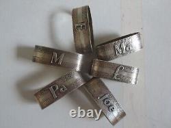 Set of 6 Antique Arts & Crafts Hand Hammered Sterling Silver Oval Napkin Rings