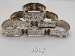 Set of 6 Antique English Sterling Silver Napkin Rings D engraving, d. 1935