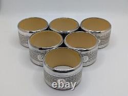 Set of 6 Antique English Sterling Silver Napkin Rings G initial d. 1927