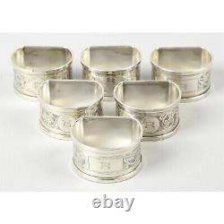 Set of 6 Antique English Sterling Silver Napkin Rings R initial, dated 1937