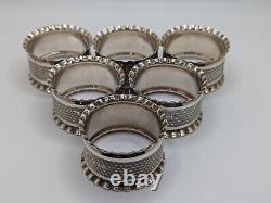 Set of 6 Antique English Sterling Silver Napkin Rings S initial, dated 1922
