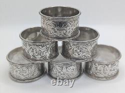 Set of 6 Antique English Sterling Silver Napkin Rings T initial dated 1903