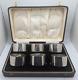 Set Of 6 Cased Antique English Sterling Silver Napkin Rings F Initial, D. 1928