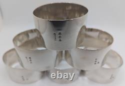 Set of 6 Cased Antique English Sterling Silver Napkin Rings F initial, d. 1928