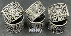 Set of 6 Egyptian silver napkin rings with Hieroglyphics