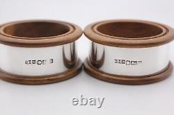 Set of Six sterling silver napkin rings with wood Sheffield 1983, No Engraving