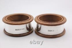 Set of Six sterling silver napkin rings with wood Sheffield 1983, No Engraving