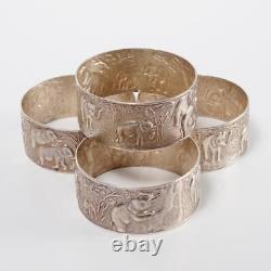 Sheffield Import Sterling Silver Elephant Safari Repousse Napkin Rings Set of 4