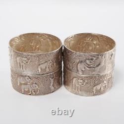 Sheffield Import Sterling Silver Elephant Safari Repousse Napkin Rings Set of 4