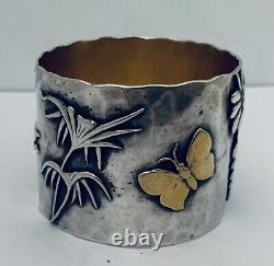 Shiebler Aesthetic Sterling Napkin Ring Applied Bird Owl Butterfly Foliage 1885